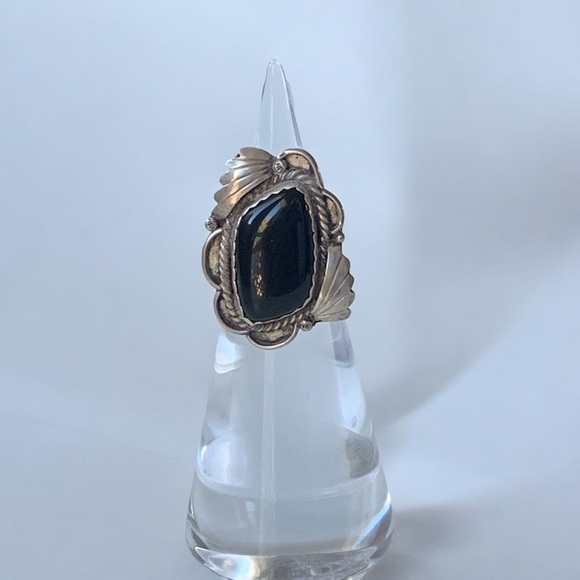 Signed PLATERO Native American Navajo Black Onyx Sterling Silver Ring Jewelry - Picture 5 of 9